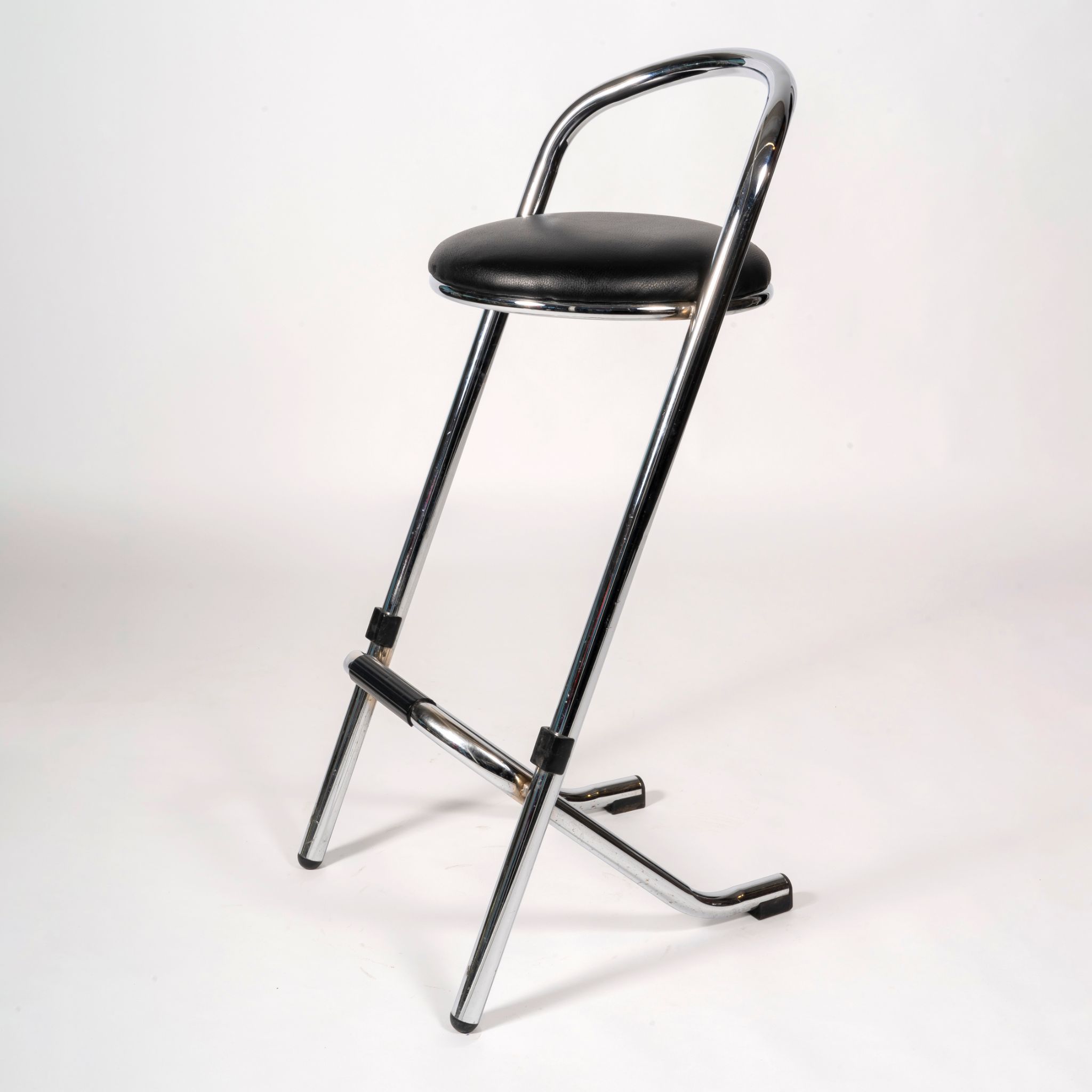 Barkruk "Ensor" chroom zitting zwart leder